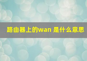 路由器上的wan 是什么意思